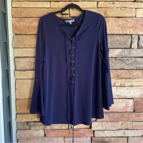 Marled Tops - Marled RC navy blue lace up stretch long sleeve top bell sleeve Large